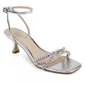 Jewel Badgley Mischka Silver Stiletto Heels with Rhinestone Embellishments